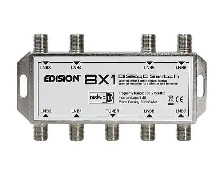 EDISION DISEQC 8x1 Διακόπτης DiseqC EDISION 8x1, για σύνδεση εώς 8 Δορυφόρους προς 1 Δέκτη. Με συνδέσεις τύπου F.