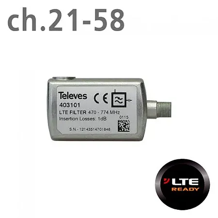 403101 ΦΙΛΤΡΟ LTE 4G (ch.21-58) F ΑΠΟΡΙΨΗ 4G-LTE ΝΕΑΣ ΤΕΧΝΟΛΟΓΙΑΣ TELEVES