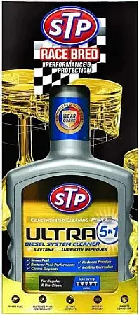 ORIGINAL STP Diesel Ultra 5in1 400ml Βελτιωτικό πετρελαίου και καθαριστικό μπεκ, περιορίζει καπνό, θόρυβο και ρύπους, κάνει οικονομία στο καύσιμο, βοηθάει στο κρύο ξεκίνημα, επαναφέρει κολλημένα και βουλωμένα μπεκ και τα κρατάει καθαρά