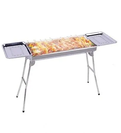 OEM BBQ XW-003 Οικογενειακή Ψησταριά κάρβουνου 73cm X 33cm X67cm από ανοξείδωτο χάλυβα Σετ με 2 Σχάρες Ψησίματος και Λαβίδα και Συρόμενες πλαινές Βάσεις στήριξης για δίσκους εργαλεία ψησίματος κτλ