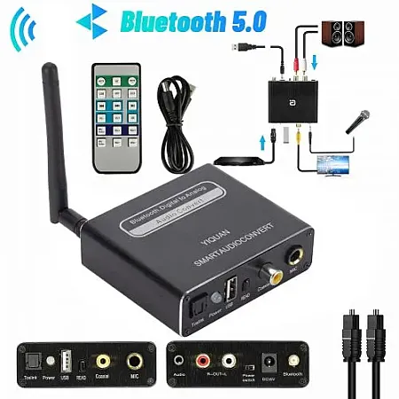 Star Tech Ασύρματος Μετατροπέας Bluetooth 5.0 / Optical / Analog / Toslink Με Τηλεχειριστήριο - 192KHZ DAC Audio Converter Digital Optical To Analog with Bluetooth 5.0 Receiver