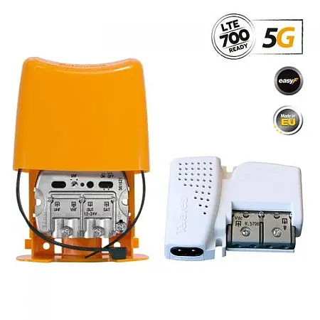 TELEVES 438620 NanoKom Kit: ΕΝΙΣΧΥΤΗΣ ΙΣΤΟΥ 5G LTE + PSU 12V UHF/VHF-FM/SAT Με ενσωματωμένο combiner δορυφορικού σήματος. Διαθέτει αποκοπή συχνοτήτων 5G και με σύστημα συνεχούς αυτόματης προσαρμογής στην ρυθμιση στάθμης εξόδου που έχει οριστεί