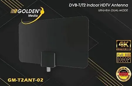 Τύπου Panel Digital Εσωτερική Κεραία Τηλεόρασης DVB-T/T2 HDTV Golden Media GM-T2ANT-02 Με ενισχυτή σήματος 26dB LTE 5G MAX PANEL