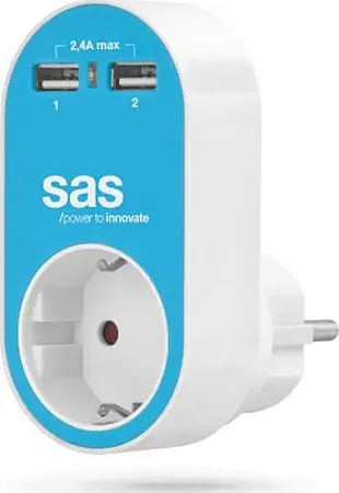SAS Φορτιστής Χωρίς Καλώδιο με 2 Θύρες USB-A Μπλε (Go Multi) Χωρίς να δεσμεύει την πρίζα