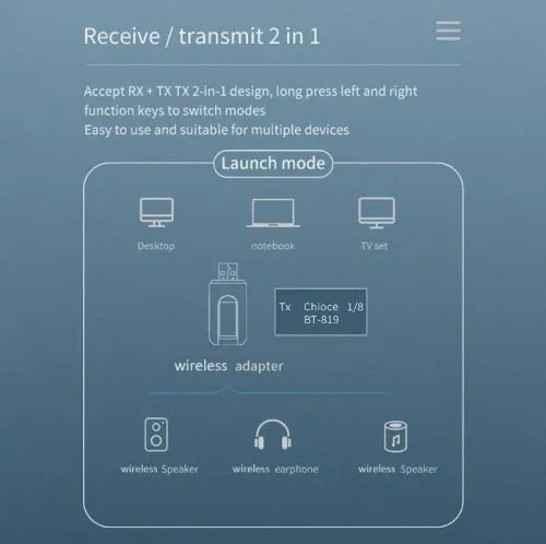 USB Bluetooth Audio Transmitter Receiver AUX Jack LCD Wireless Music Adapter