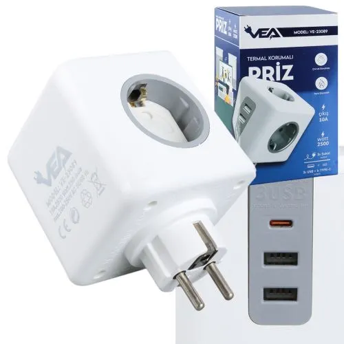 Πολύπριζο 3 Θέσεων με 3 USB VEA VE-23089