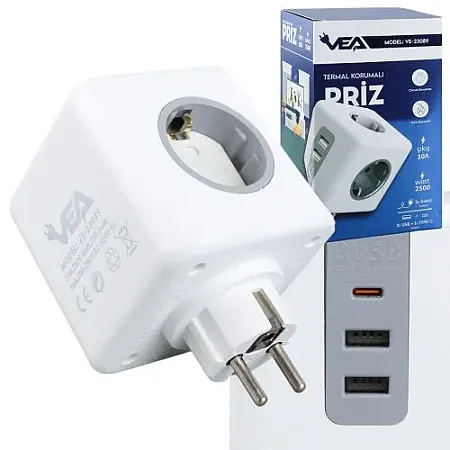 Πολύπριζο 3 Θέσεων με 3 USB VEA VE-23089
